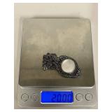 Sterling Silver Reversible Pendant on Chain - Marcasite, MOP & Onyx