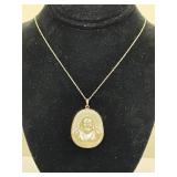 Sterling Silver Necklace with Carved Buddha Mother of Pearl Pendant