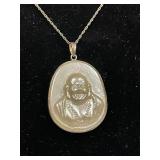 Sterling Silver Necklace with Carved Buddha Mother of Pearl Pendant