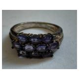 Sterling Silver Ring with Purple Gemstones