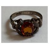 Sterling Silver Ring with Faceted Orange Gemstone