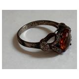 Sterling Silver Ring with Faceted Orange Gemstone