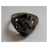 Vintage Sterling Silver Ring, Onyx & Marcasite