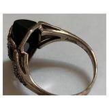 Vintage Sterling Silver Ring, Onyx & Marcasite