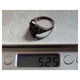 Vintage Sterling Silver Ring, Onyx & Marcasite