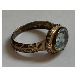 Vintage Sterling Silver Ring, Blue Gem