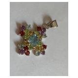 Maltese Cross Sterling Silver Multi-Color Gemstone Pendant