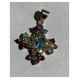 Maltese Cross Sterling Silver Multi-Color Gemstone Pendant