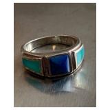 Sterling Silver Inlay Ring - 925 Marked