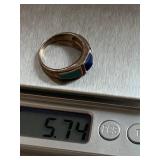 Sterling Silver Inlay Ring - 925 Marked