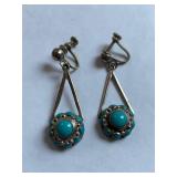 Vintage Sterling Silver Turquoise Earrings Screw-back - Backs Are Alpaca