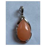 Sterling Silver, Diamond and Rose Quartz Pendant