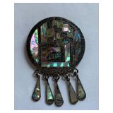 Vintage Sterling Silver Abalone Inlay Brooch