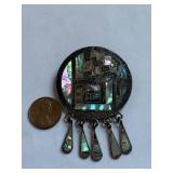 Vintage Sterling Silver Abalone Inlay Brooch