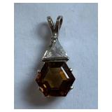 Sterling Silver Pendant Hexagon Gem