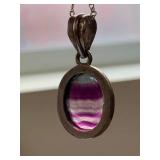 Sterling Silver Necklace with Purple Fluorite Pendant