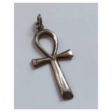 Elegant Sterling Filigree Floral Earrings & Ankh Pendant Set