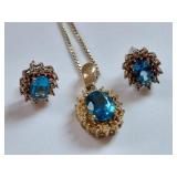 Sterling Silver Blue Stone Pendant and Earrings Set