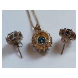 Sterling Silver Blue Stone Pendant and Earrings Set