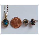 Sterling Silver Blue Stone Pendant and Earrings Set