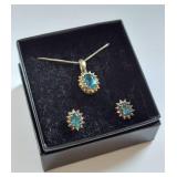 Sterling Silver Blue Stone Pendant and Earrings Set
