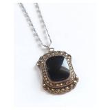 Vintage Sterling Silver Marcasite Pendant Necklace - Chain is not silver