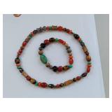 Sterling Silver Native American Style Beaded Necklace & Bracelet Set