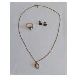 Opal Jewelry Set: Necklace, Ring, Earrings