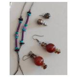 Handmade Beaded Necklaces & Earrings Set - Some Carved