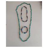Mixed Stone Beaded Necklace and Bracelet Set - Sterling Silver and Turquoise
