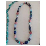 Mixed Stone Beaded Necklace and Bracelet Set - Sterling Silver and Turquoise