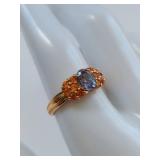 14k Gold Ring with Citrine and Tanzanite Stones
