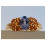 14k Gold Ring with Citrine and Tanzanite Stones