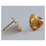 14k Gold Hammered Heart Shape Post Earrings