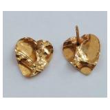 14k Gold Hammered Heart Shape Post Earrings