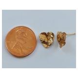 14k Gold Hammered Heart Shape Post Earrings