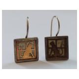 Cat Window Silhouette Sterling Silver & 14K Gold Artisan Earrings