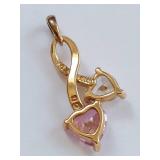 14k Gold Heart Pendant with Pink & Clear CZ Stones
