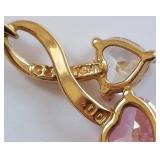 14k Gold Heart Pendant with Pink & Clear CZ Stones