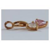 14k Gold Heart Pendant with Pink & Clear CZ Stones