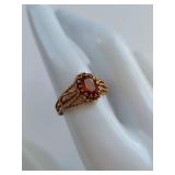 10K Gold Garnet Ring Twisted Band Design