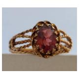 10K Gold Garnet Ring Twisted Band Design