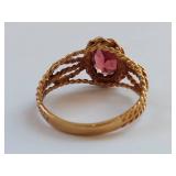 10K Gold Garnet Ring Twisted Band Design