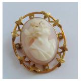 Vintage 10K Gold Cameo Brooch w/ Seed Pearls by Marathon