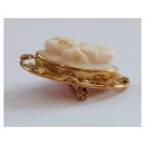 Vintage 10K Gold Cameo Brooch w/ Seed Pearls by Marathon