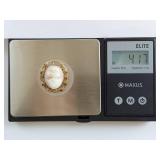 Vintage 10K Gold Cameo Brooch w/ Seed Pearls by Marathon