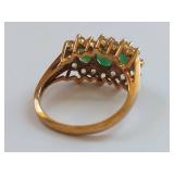 T&C 10K Gold Emerald & White Beryl Ring Vintage Style, Missing Stone