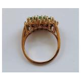 T&C 10K Gold Emerald & White Beryl Ring Vintage Style, Missing Stone