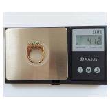 T&C 10K Gold Emerald & White Beryl Ring Vintage Style, Missing Stone