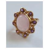 10K Gold Ring with Rose quartz & Amethyst Gemstones